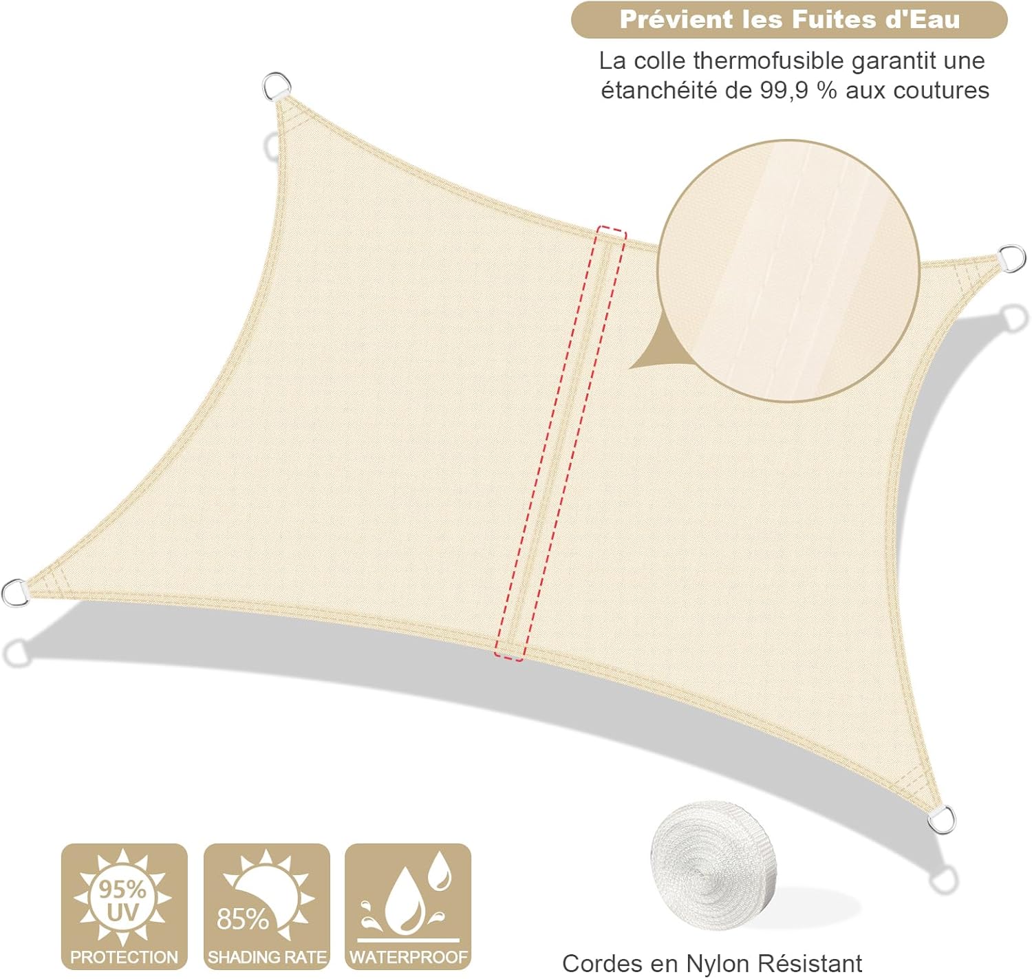 Voile d'ombrage rectangulaire imperméable 3 x 4 m, protection UV pour jardin et terrasse - 2