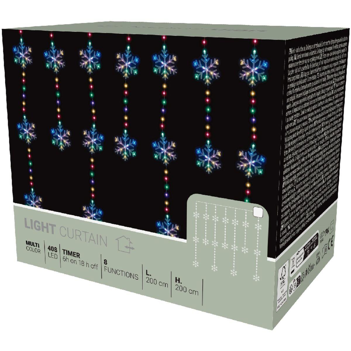 Lampki choinkowe kurtyna świetlna 200x 200 cm 408 Led płatki śniegu multikolor