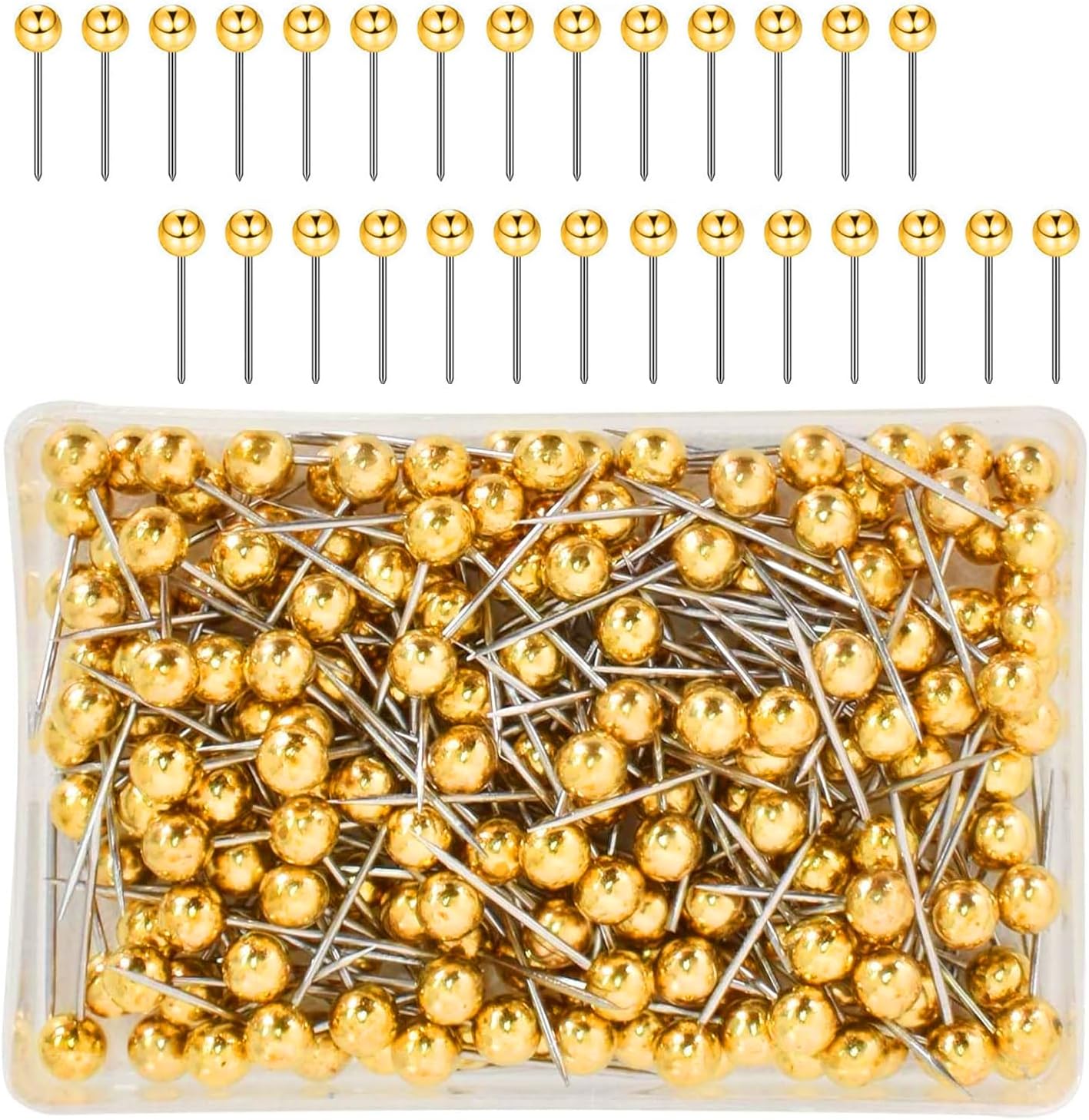 300 szpilek, pinezek mapowych, pinezek mapowych z okrągłą główką, do zaznaczania miejsc, w kolorze złotym, 4*15 mm