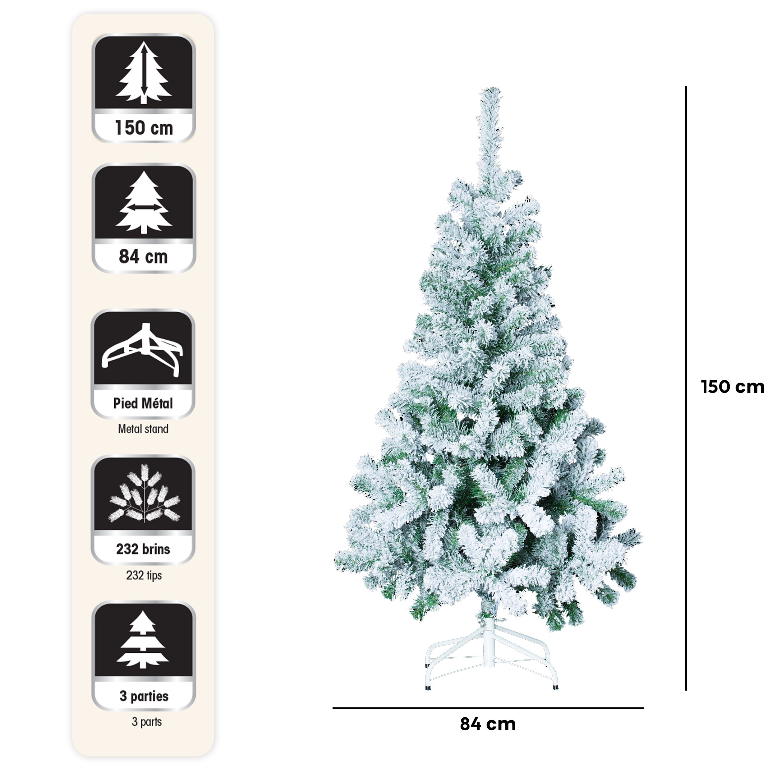 Sapin de Noël Neige Artificielle 150cm Floqué - Feeric Lights & Christmas - 3