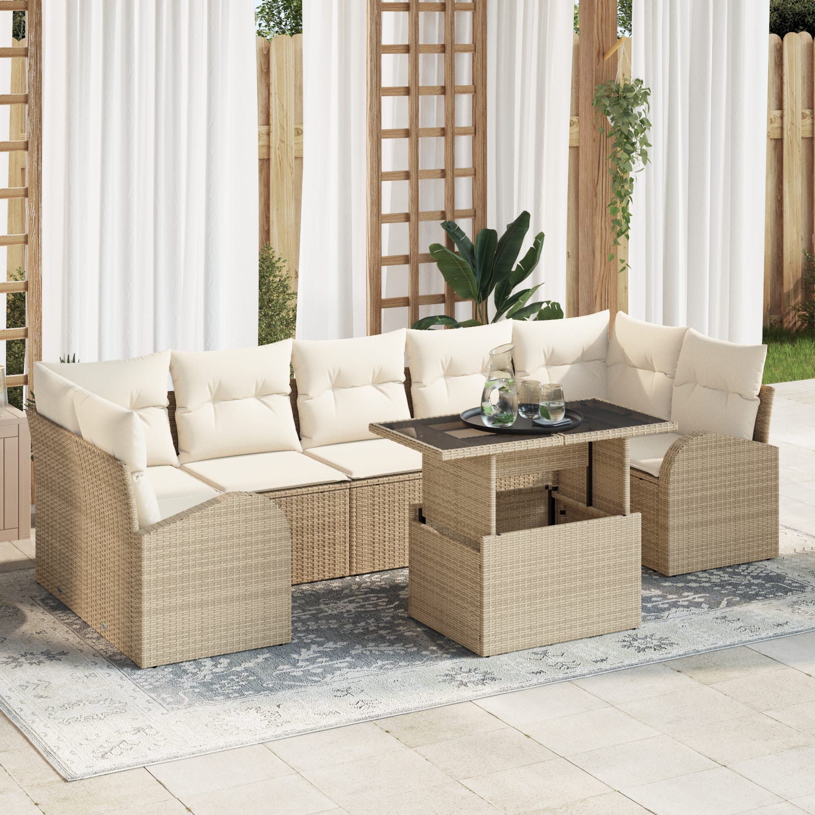 Set Divano da Giardino pcs Beige 100 x 55 x 73 cm Poly Rattan