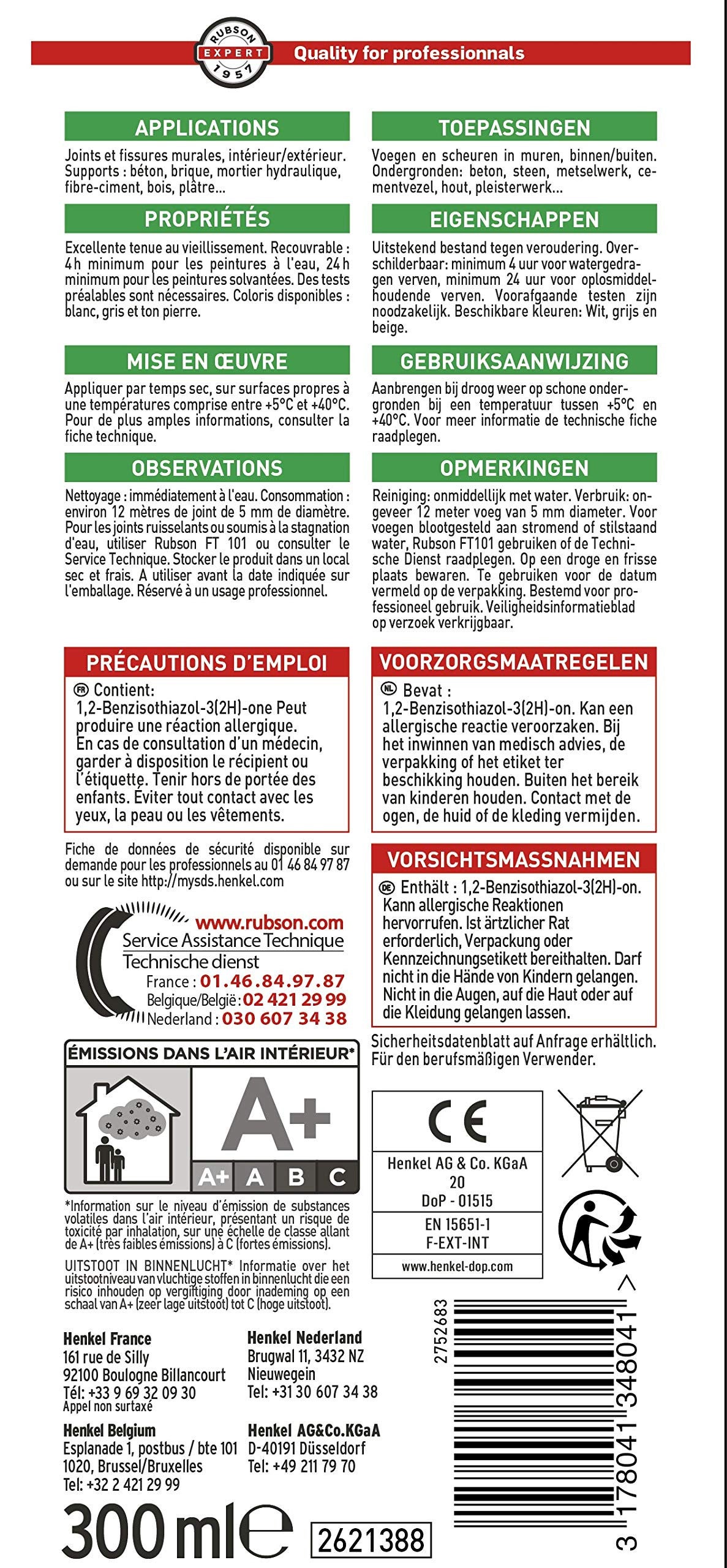 Mastic A1 acrylique SNJF joint et fissure Rubson - 4