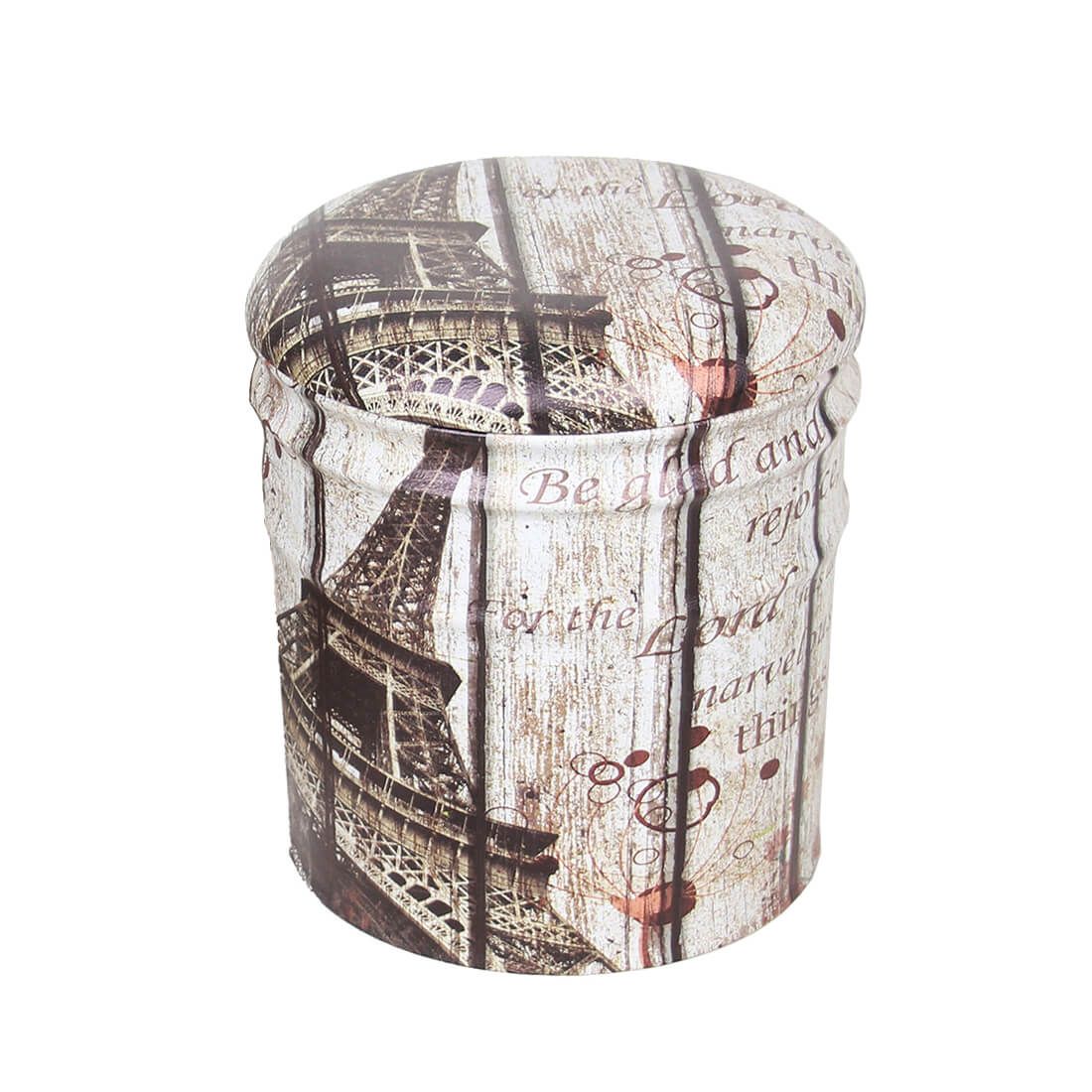 Milani Home - set 2 pouf contenitore tondi, MDF e PVC, seduta contenitore poggiapiedi, multicolor bianco, 30 x 30 x 38 cm - 5
