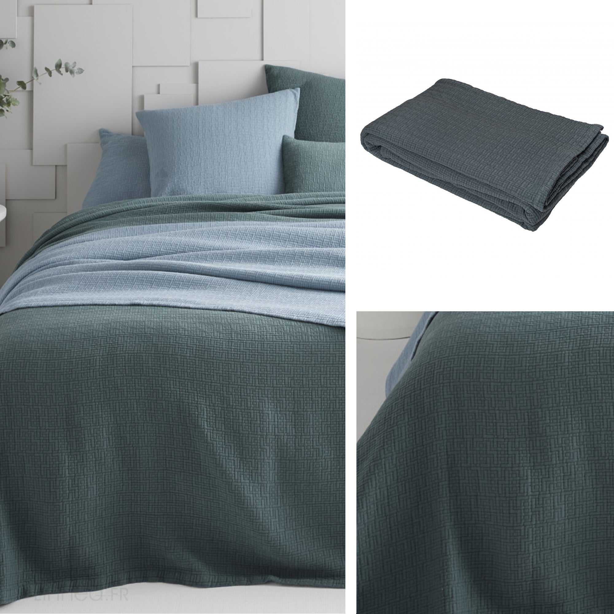 Dessus De Lit Jacquard 270x250 Cm CHARENTE En Coton Gris Perle - Maison