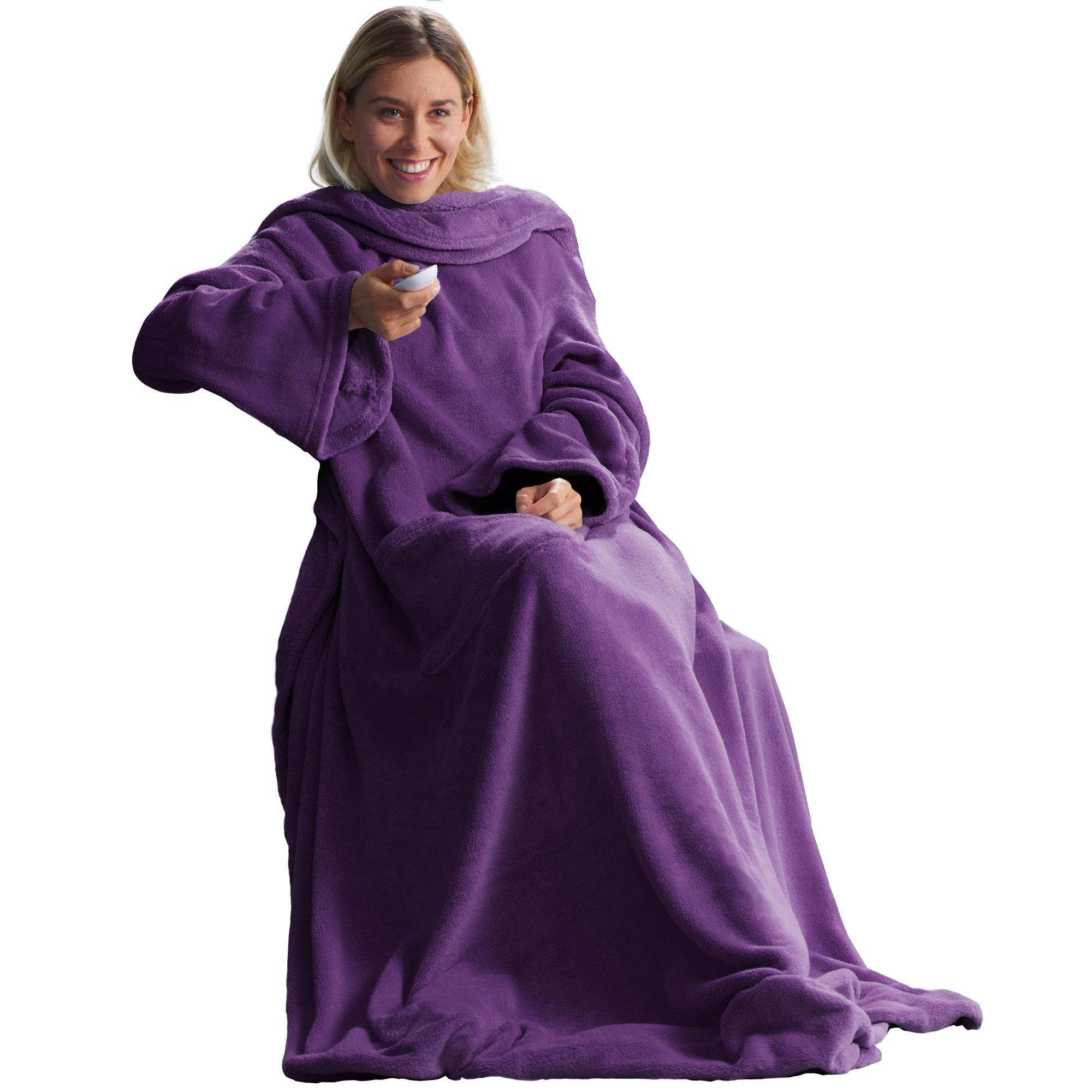 Celinatex tv decke coperta soffice con maniche tasche tasche per i piedi microfibra pile coral coperta 150 x 180 cm lilla