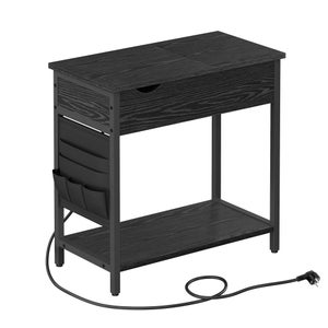 nwixbqoqn Set di 2 tavolini con stazione di ricarica con 2 prese e 2 porte USB, comodini con ruote, 2 cassetti e 1 ripiani, tavolo da notte telaio in legno, 70 x