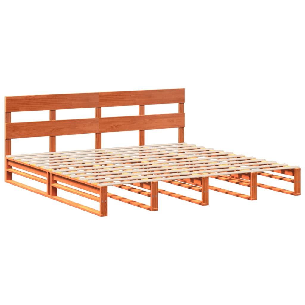 Cadre de lit sans matelas en bois de pin massif ciré marron, pour la chambre, 200 × 200 cm - 3