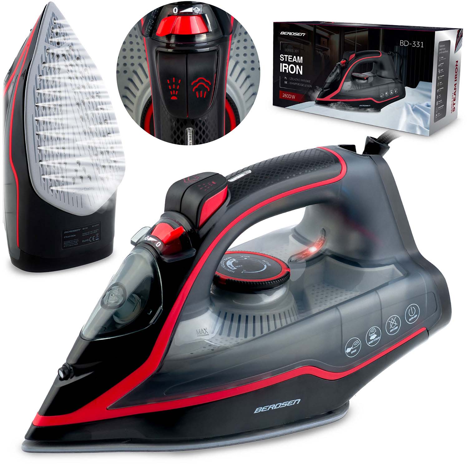 Żelazko parowe Berdsen BD-331 ceramiczna powłoka 2600W praca w pionie
