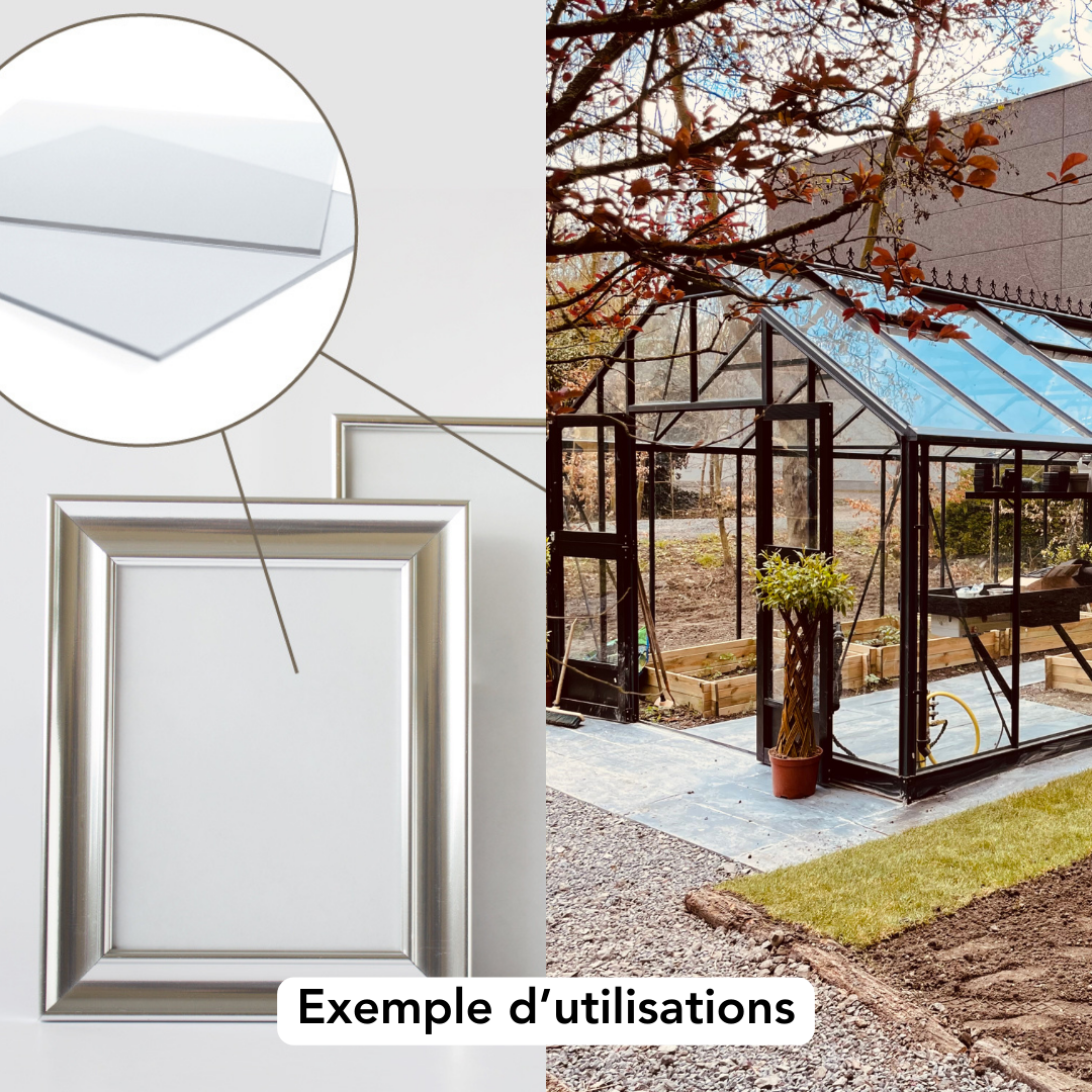 Plaque verre acrylique transparent 1,5 mm - 50x65 cm (500x650 mm) - Cadre verre synthétique à l'unité - Plaque PMMA XT - 3