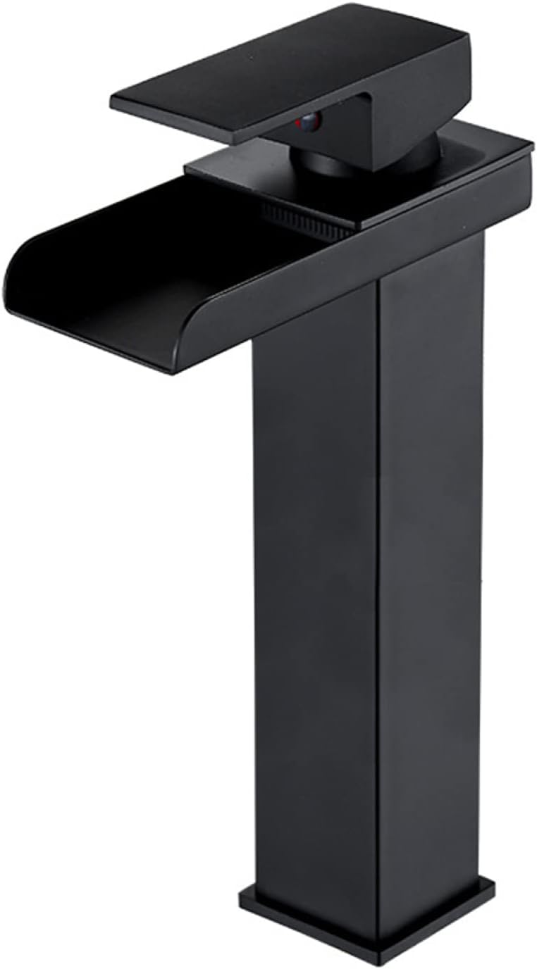 Bateria umywalkowa typu wodospad, bateria zlewozmywakowa jednouchwytowa, ciepła i zimna woda (czarna, długa)