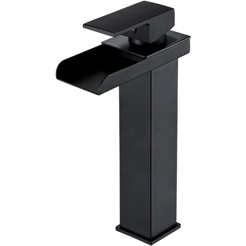 Jednouchwytowa bateria umywalkowa typu wodospad z ciepłą i zimną wodą (czarna, długa)