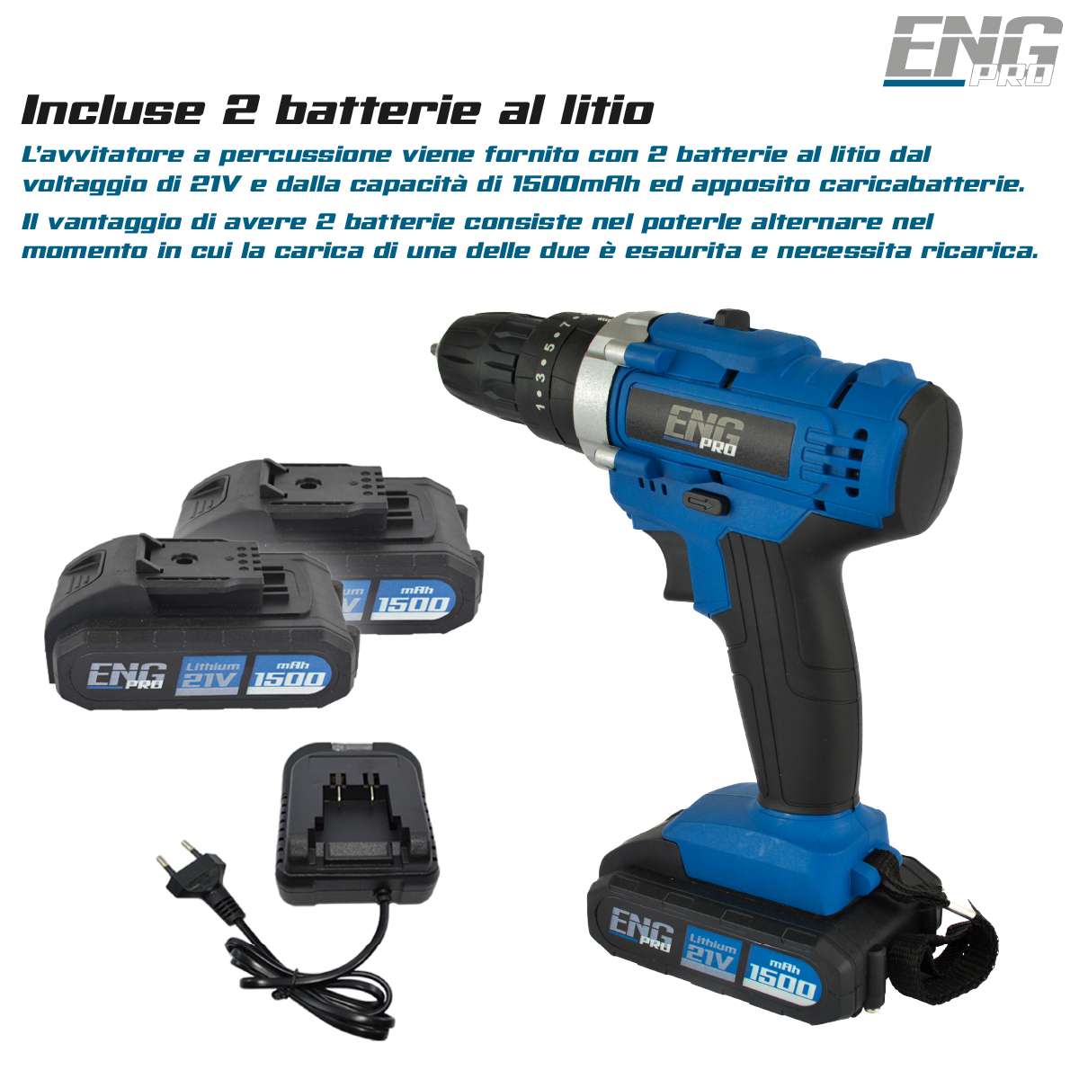 Trapano Avvitatore a Batteria a percussione da 21V in Valigetta - 5