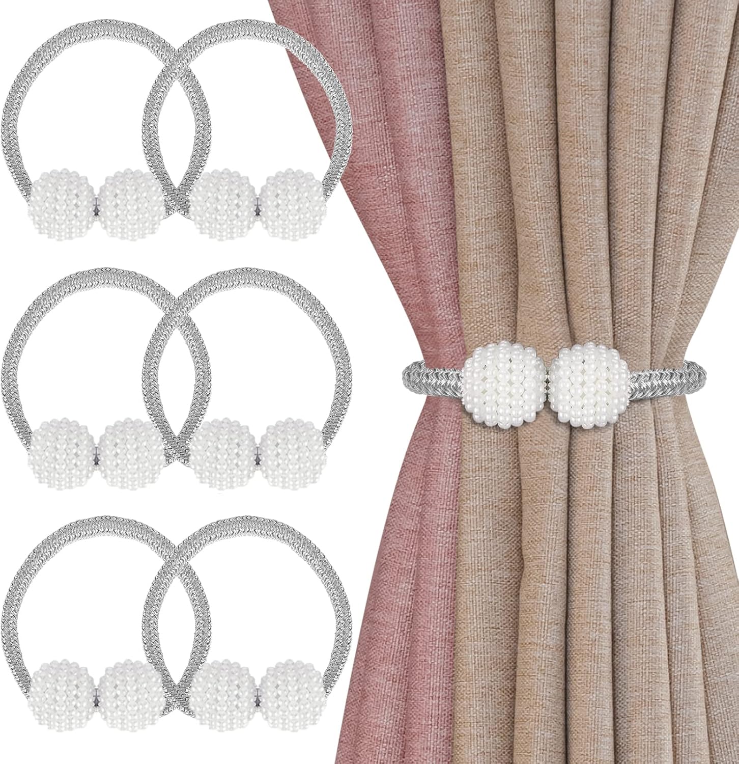 Meecaa Fascette magnetiche per tende comode (6 pezzi), clip moderne per tende, stile europeo, chiusura a cordoncino, per casa, ufficio, hotel