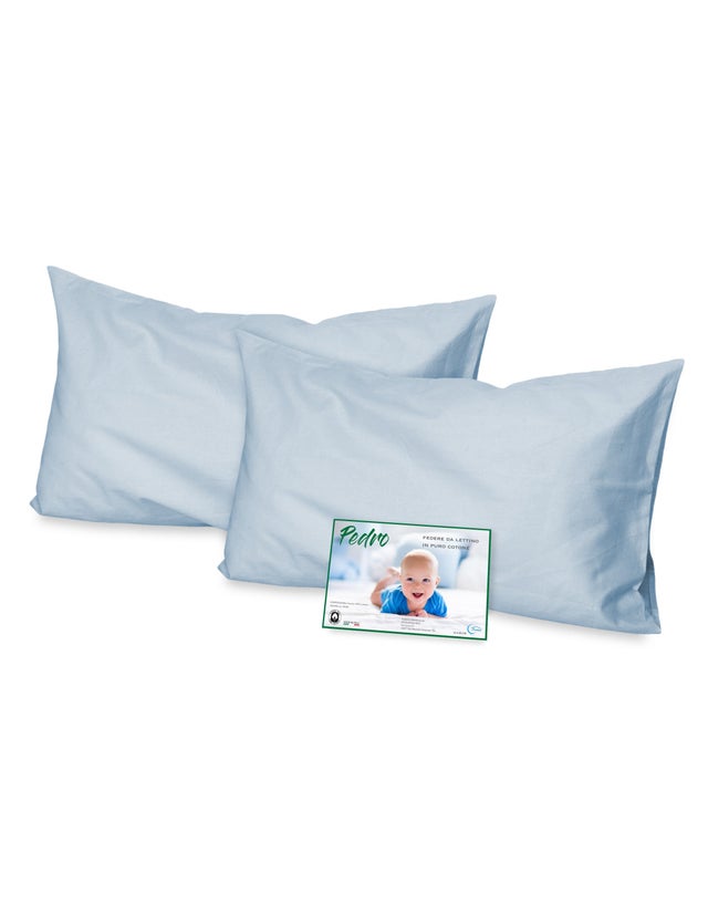 PAIRE de taie d'oreiller PEDRO pour lit bébé CM. 40X60 TOUTES LES COULEURS Bleu