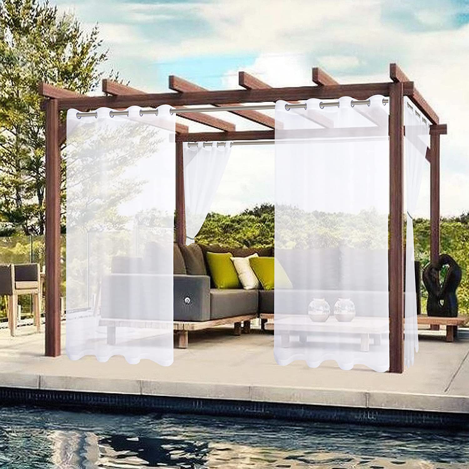 Tende da esterno impermeabili grigie a 2 pezzi con occhielli - Tende oscuranti per patio e gazebo, protezione UV e vento, 132x213 cm | Leroy Merlin