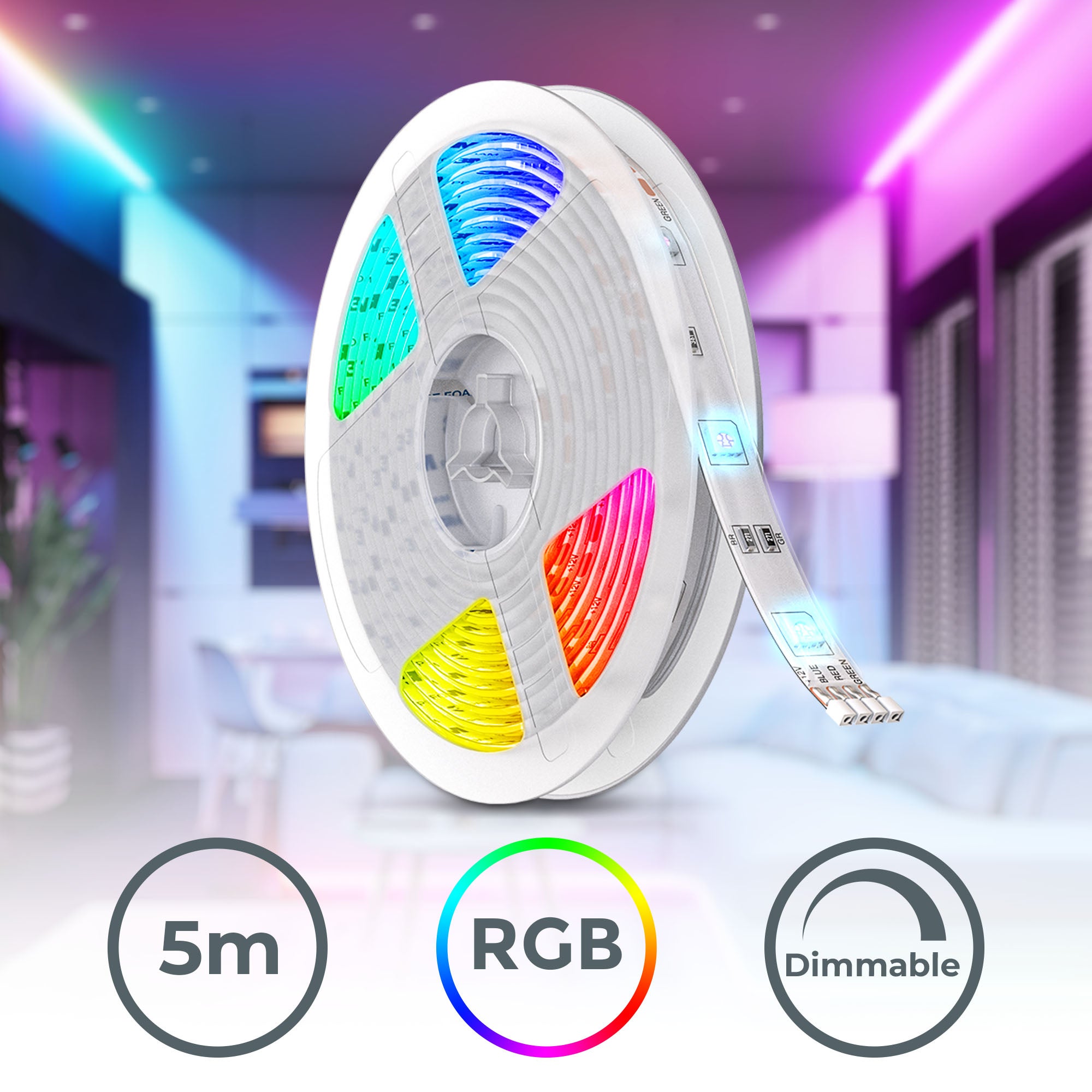 Bande LED RGB 5 m - 150 LED - Autocollante - Avec télécommande IR et driver - Changement de couleur - IP20 - B.K.Licht - 2