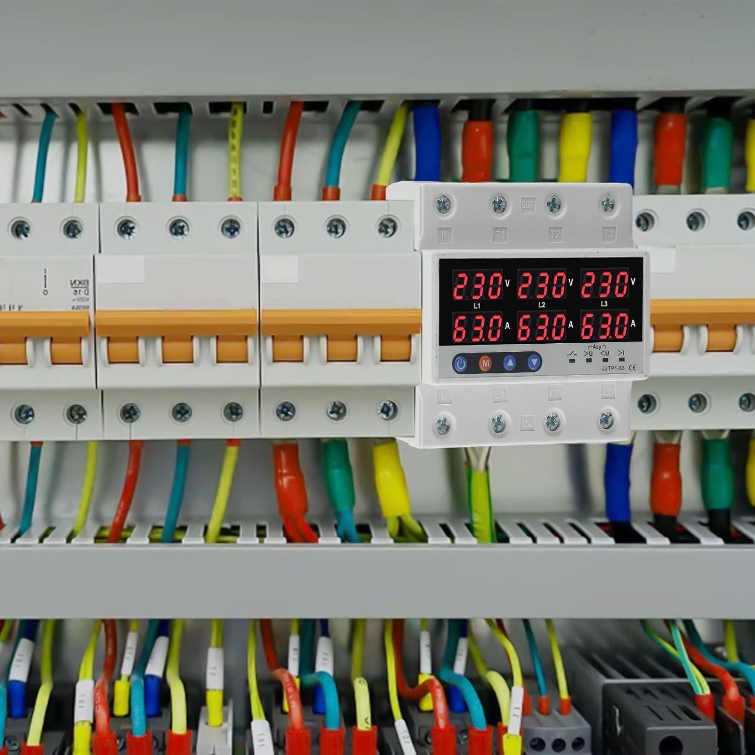Protection triphasée contre la surtension - 4 fils - Limiteur de courant AC 380 V - Commutateur de transfert automatique - Sélecteur de phase (63 A) - 4