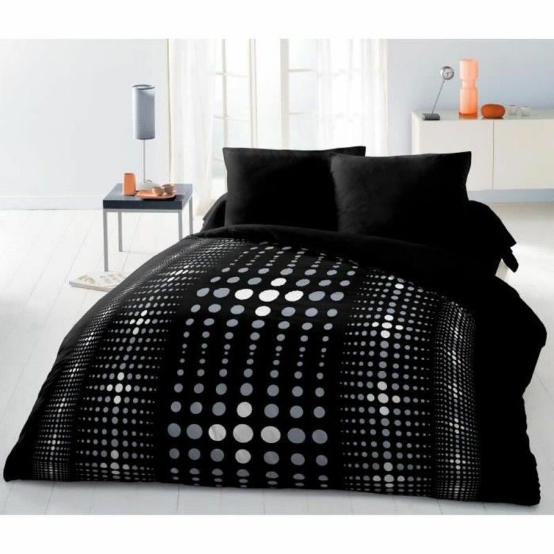 Parure de couette Microfibre STEEVY 220x240cm et 2 taies doreillers 63x63cm Noir - 4