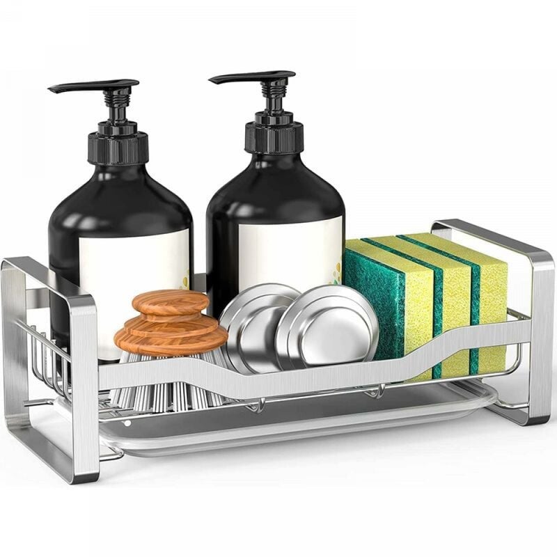 Uchwyt na gąbkę pod zlew kuchenny, akcesoria, regał oszczędzający miejsce, koszyk organizer, srebrny