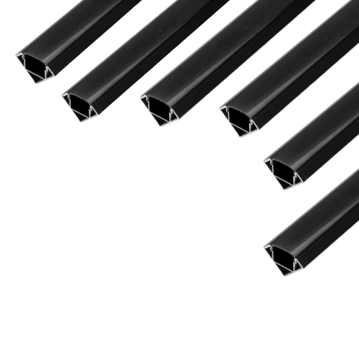 Zestaw x6 czarnych profili aluminiowych 1m do taśm LED z czarną półprzezroczystą osłoną 18,2x18,2mm