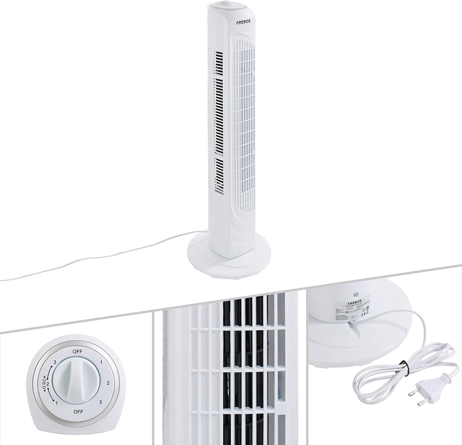 Ventilateur Tour Vertical Silencieux - 3 Vitesses de Vent, Humidificateur d'Air Intégré, Minuterie Programmable & Télécommande Sans Fil | Leroy Merlin
