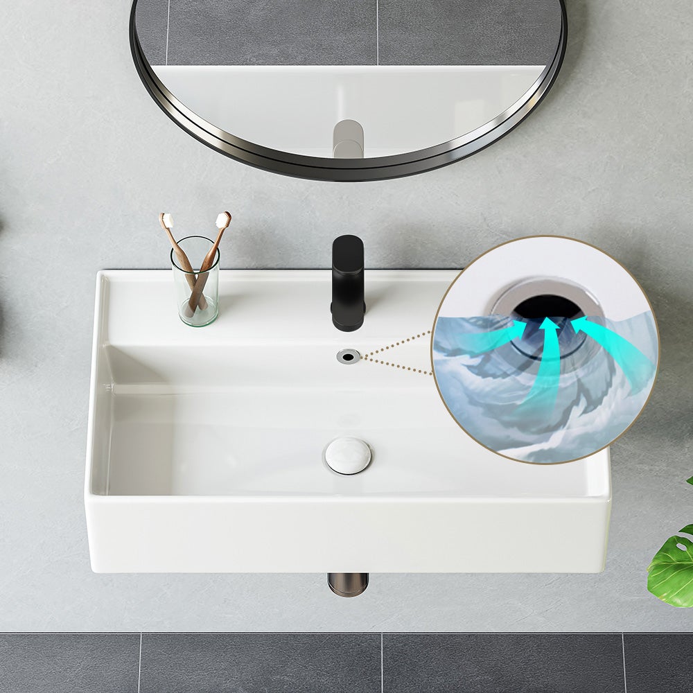 Lavabo à bord fin, rectangulaire suspendu ou à poser, avec trou pour robinet, lavabo mural pour invités 55 × 31 × 13 cm HOROW - 4