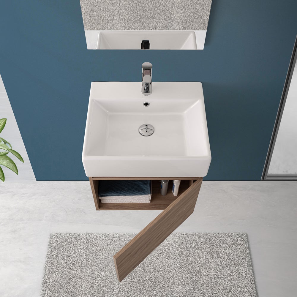 Mobiletto bagno sospeso 50 cm salvaspazio rovere 1 anta Kira - 2