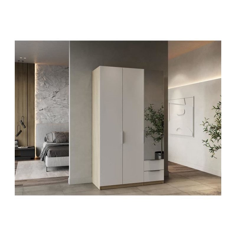 Armadio a 3 ante con specchio - GHOST - Bianco e Rovere - 119,4 x 51,1 x 203 cm - DEMEYERE - 2