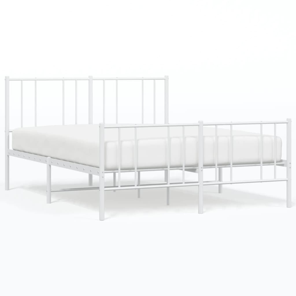 Metalowa rama łóżka z wezgłowiem i zanóżkiem, biała, 160x200 cm vidaXL
