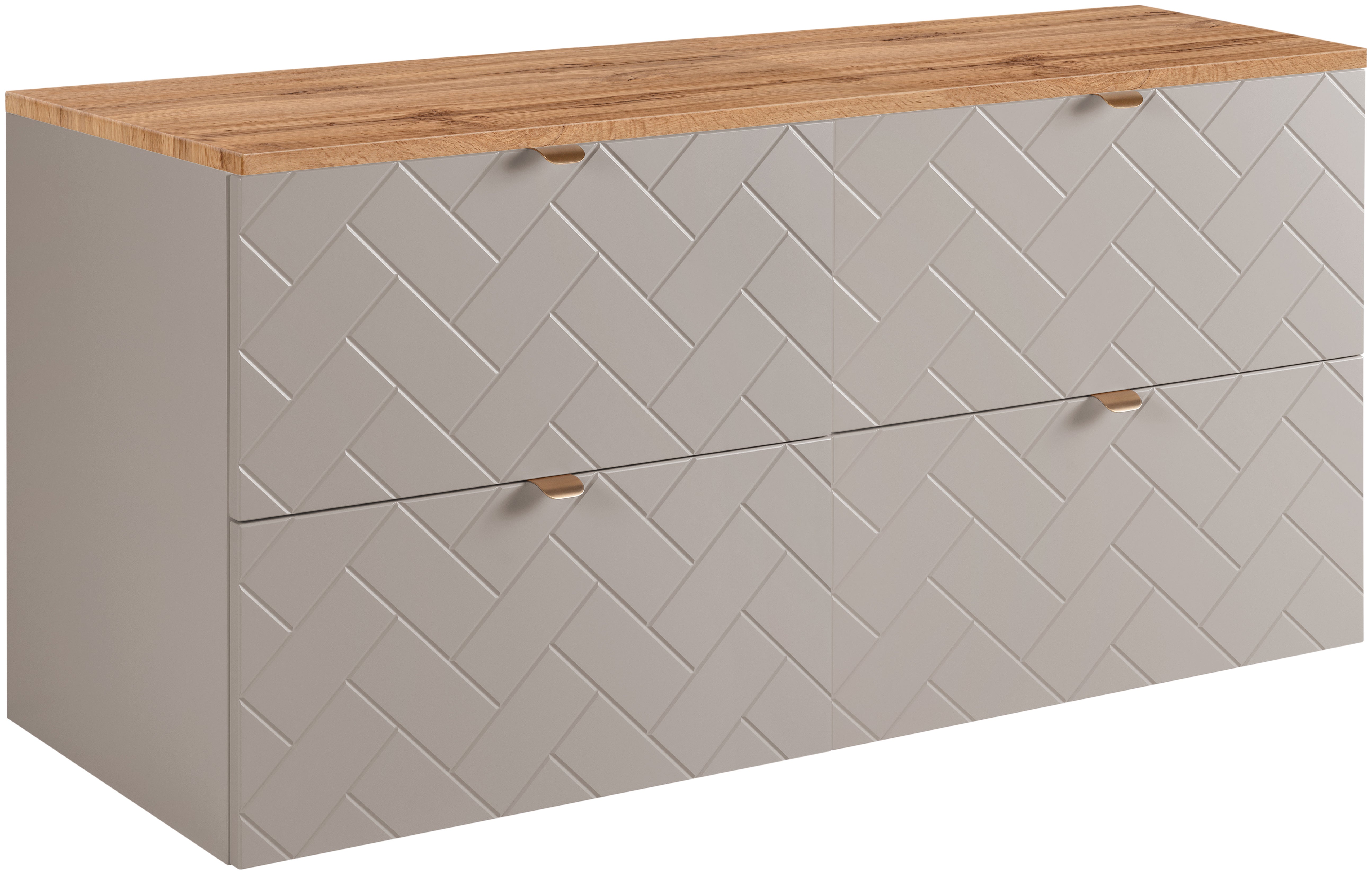 Kaszmirowa szafka łazienkowa MADIS 120 cm z blatem dąb wotan frezowane szuflady