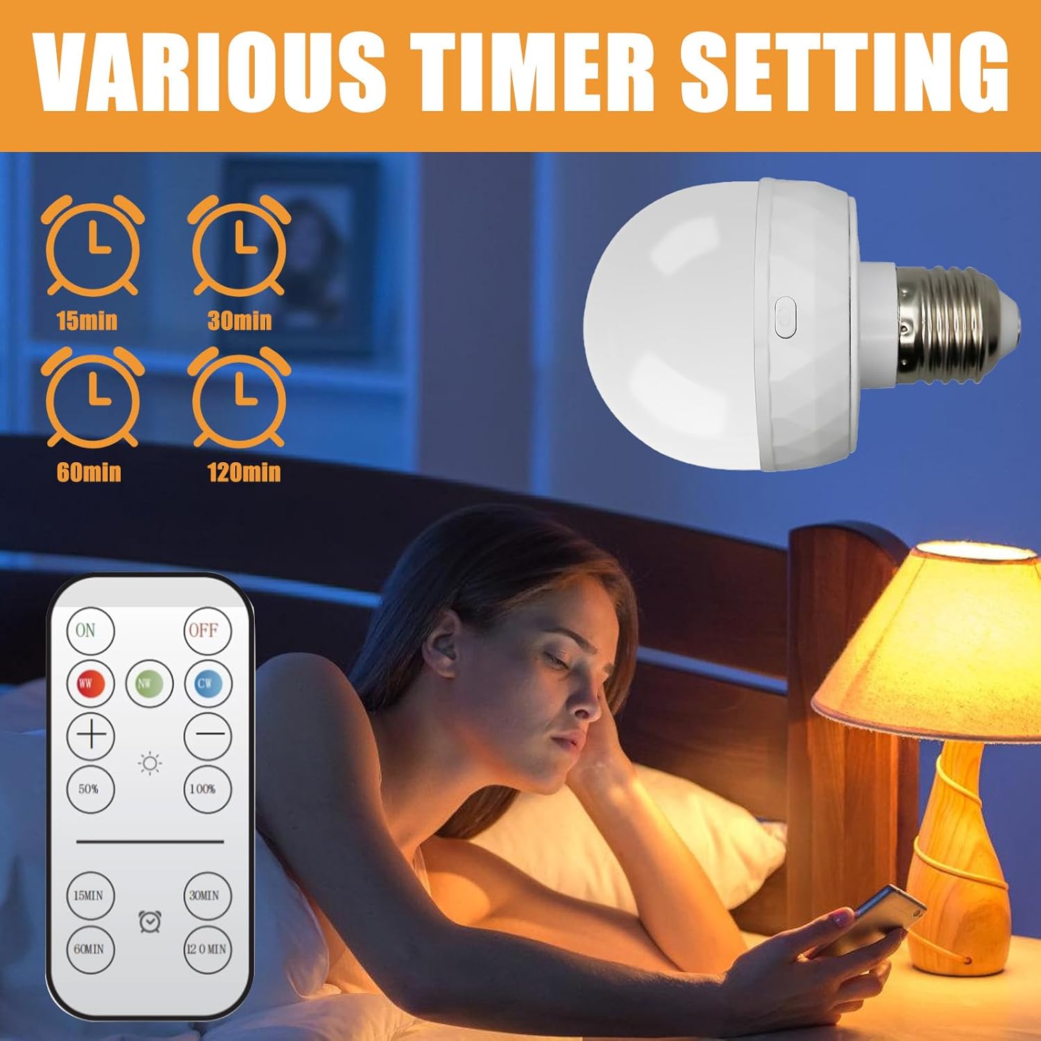 Ampoule rechargeable avec télécommande, culot E27, 3 couleurs dimmables, piles incluses, convient pour l'éclairage de secours, 2500 mAh. - 4