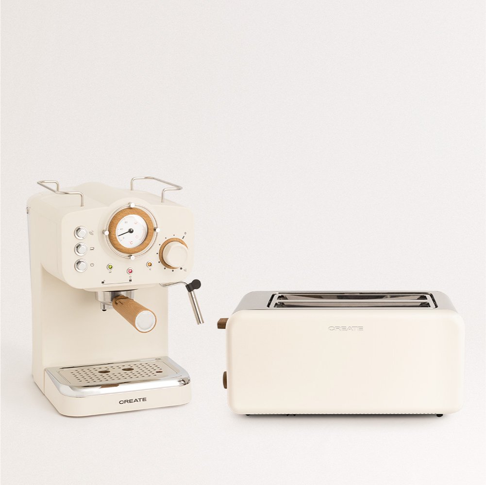 CREATE - Pack toster TOAST RETRO + ekspres do kawy THERA RETRO z matowym wykończeniem - Blanc cassé