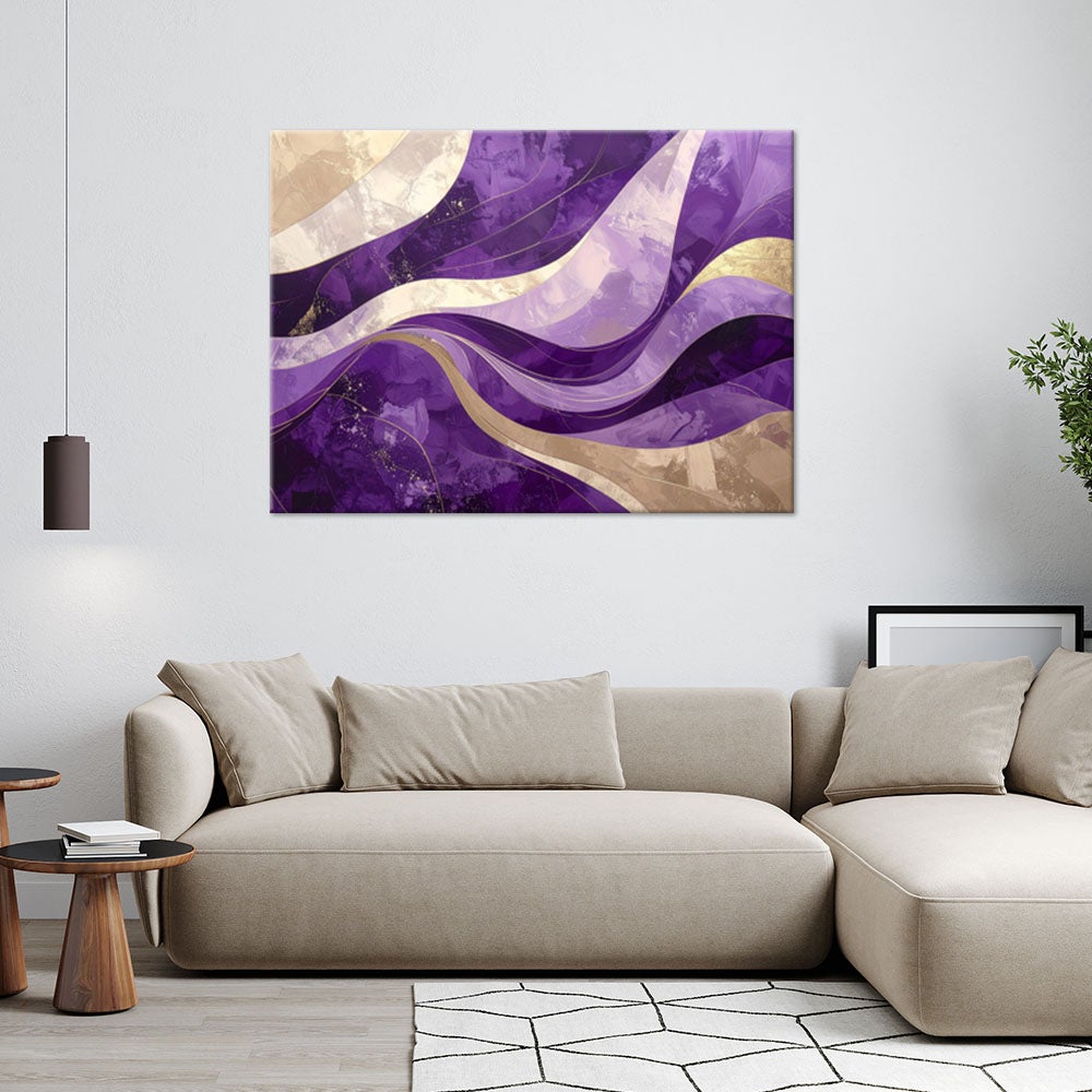Obraz nowoczesny do salonu sypialni biura, Abstrakcyjne fale fioletowy beżowy 120x80 - 2