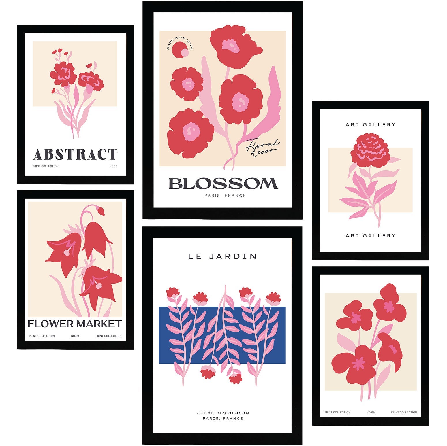 Nacnic set de 6 posters florales floreciendo láminas de naturaleza y botánica para el diseño y decoración de interiores tamaños a3 & a4, sin marcos