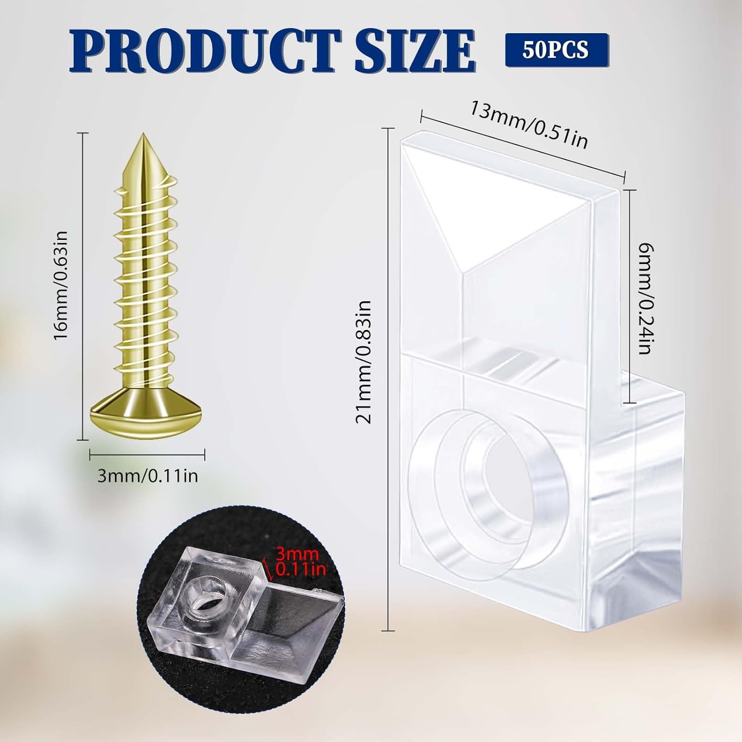 50 Clip Fissaggio Per Strisce LED Da 10 A 16 Mm Trasparenti Per Interni/Esterni Con Fori Da 2,4 Mm