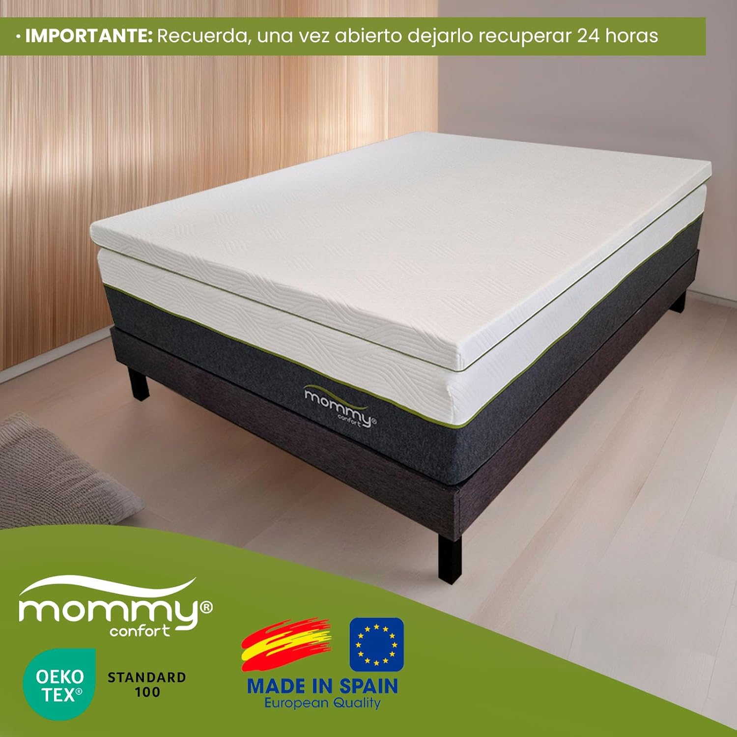 Cobertura viscoelástica 150x190x6 cm - Capa lavável e amovível com fecho de correr - Núcleo 100% viscoelástico -- Respirável, Alívio das dores - 6