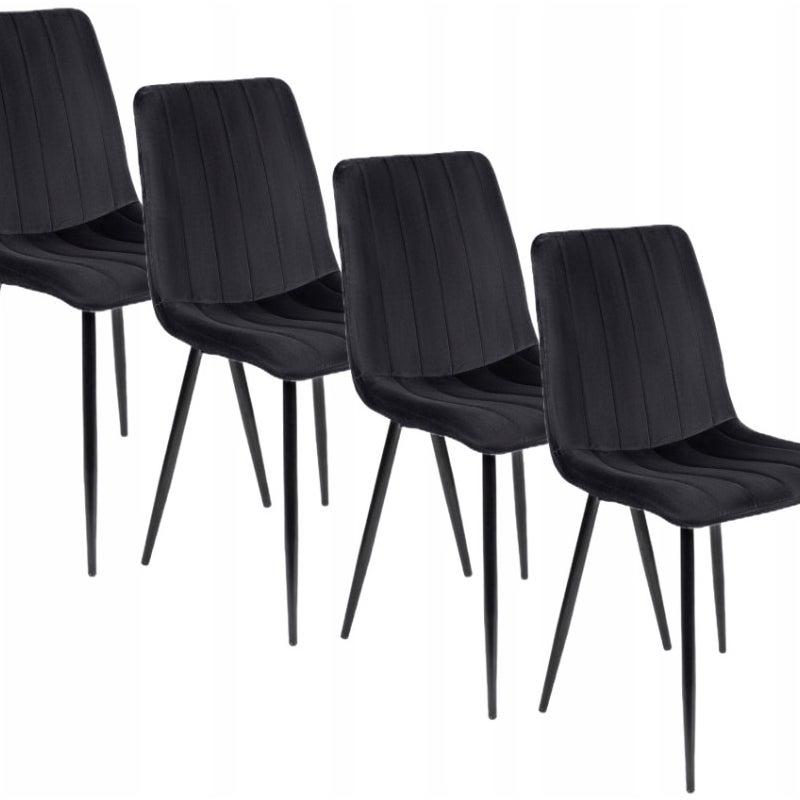 Zestaw 4 Krzeseł Do Jadalni Salonu Loft IBIS Czarne Tapicerowane Welurowe