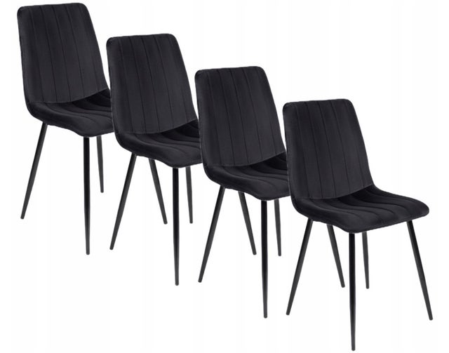 Zestaw 4 Krzeseł Do Jadalni Salonu Loft IBIS Czarne Tapicerowane Welurowe