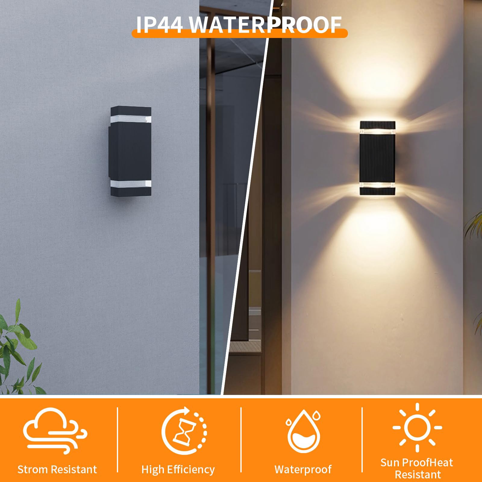 Set di 2 applique da parete moderne per esterni, in alluminio impermeabile, con luce dal basso verso l'alto, per verande e garage, 3000K (24*11cm) - 5