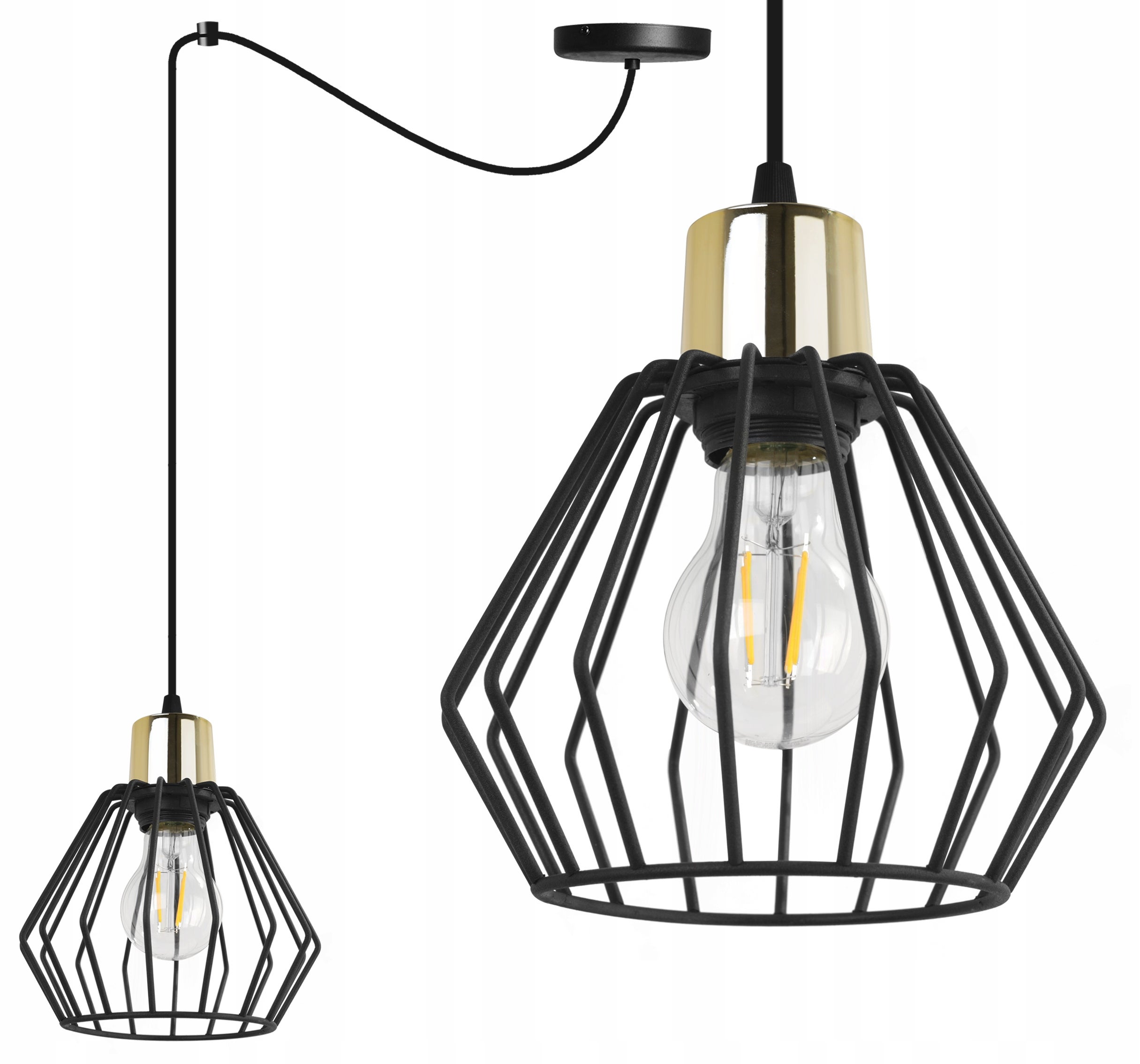 Lampa sufitowa wisząca Spider Nuvola modern 1xE27 abażur druciak diament złoty/czarny Light Home LH
