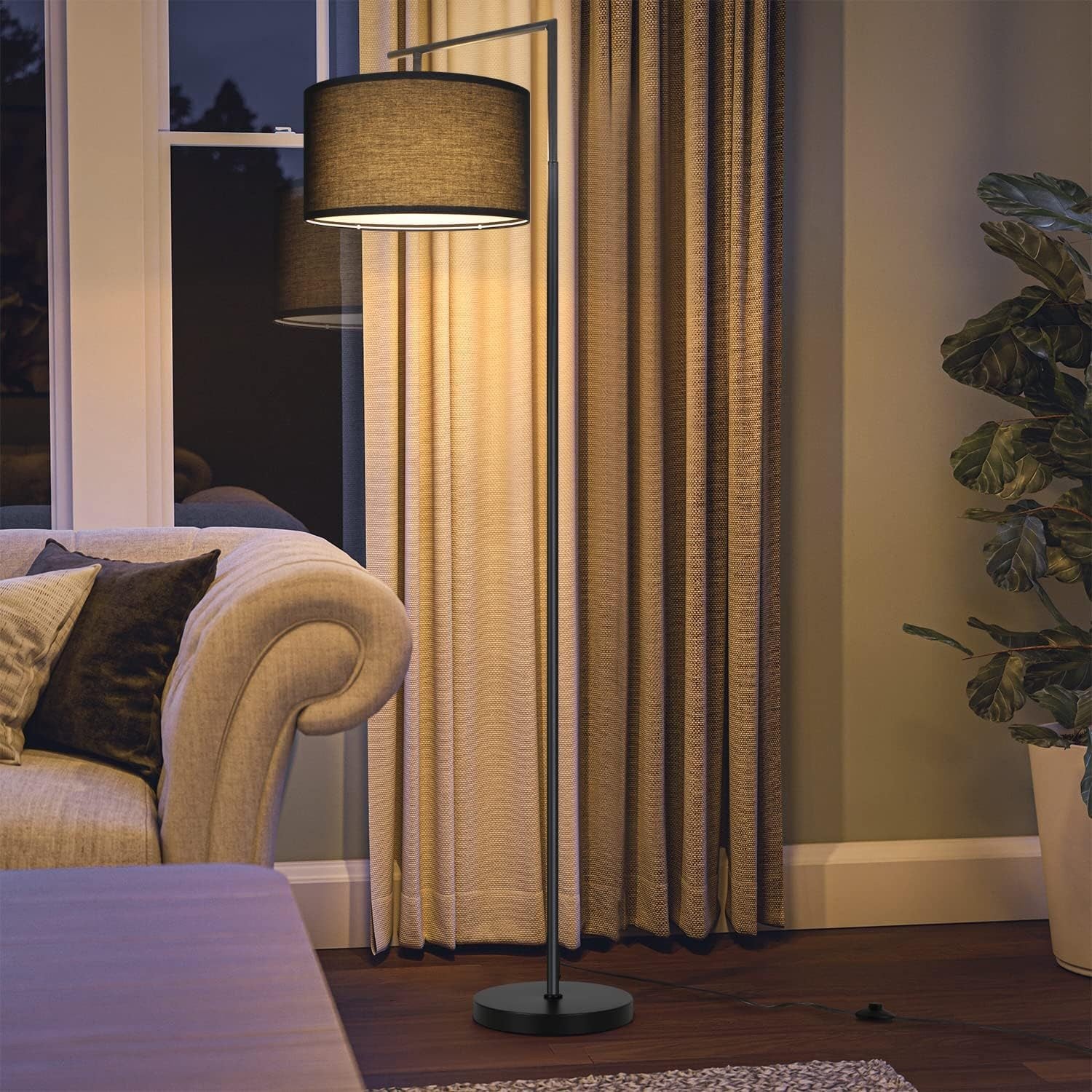 NETTLIFE Czarna lampa podłogowa do salonu: nowoczesna designerska tkanina, gniazdo E27 o mocy max 40W z włącznikiem nożnym - 2
