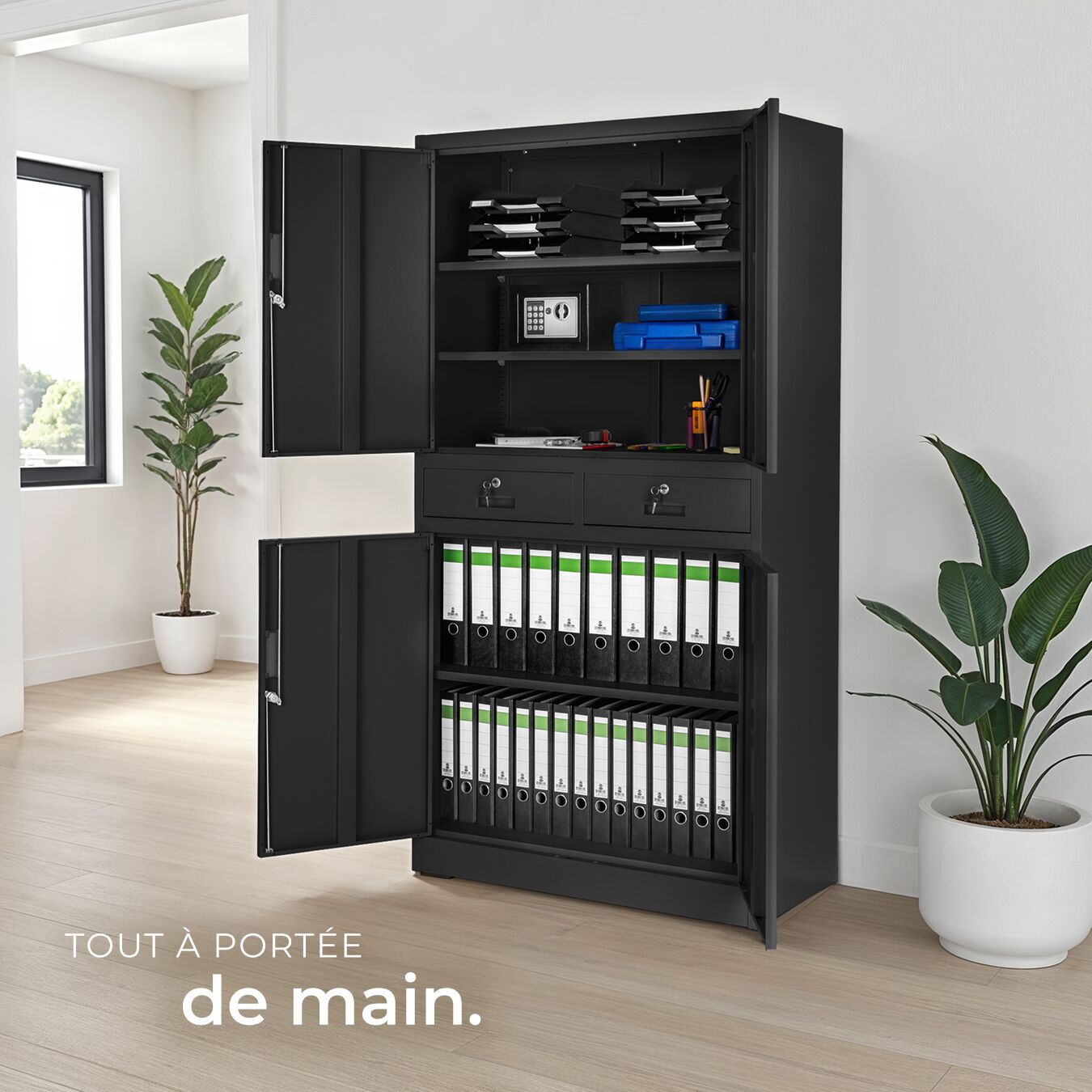 Armoire de classement en métal, compartiments avec étagères réglables, portes renforcées, verrouillable, noir TECTAKE - 8