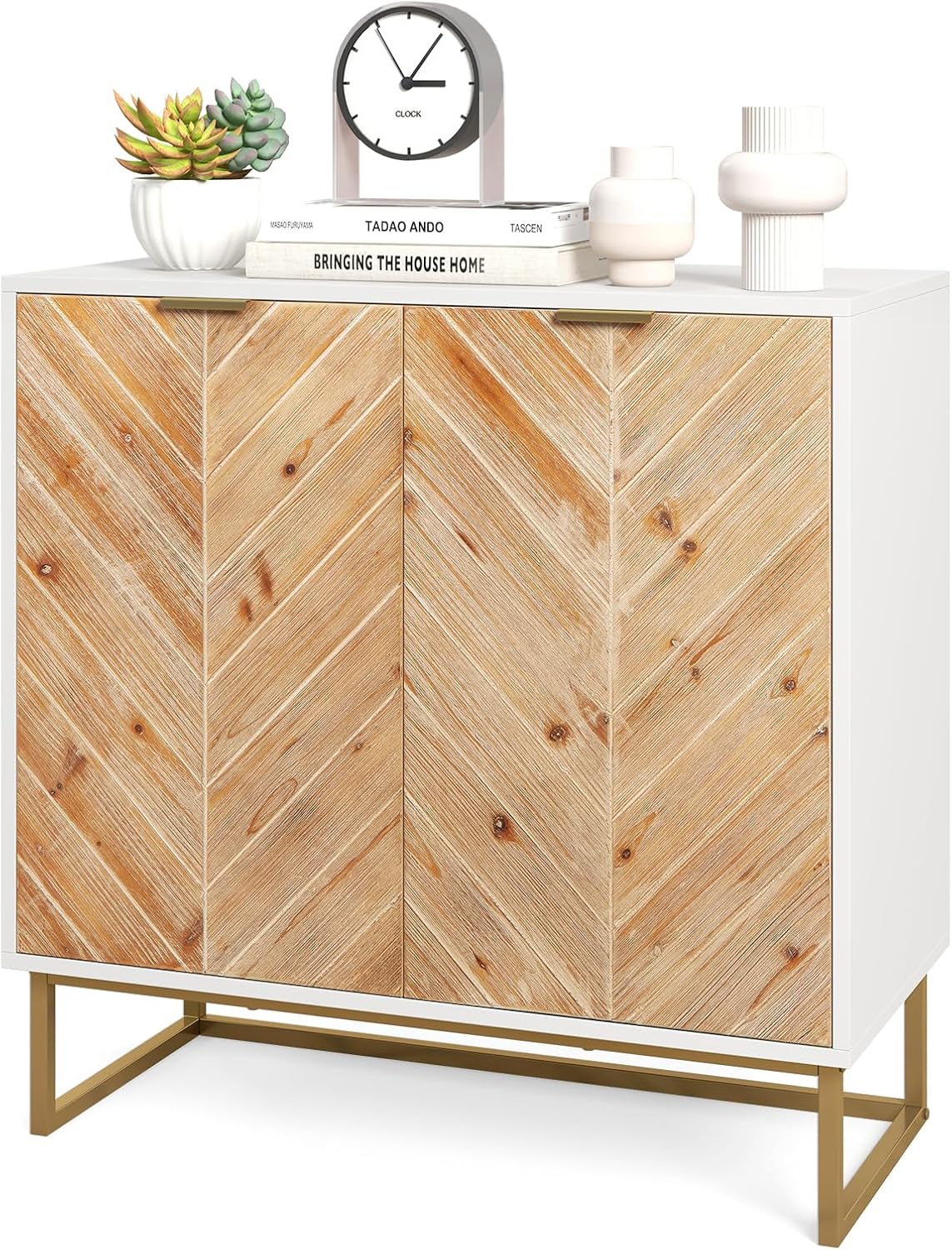 Kredens z 2 drzwiami, szafka kuchenna z regałem, nowoczesna szafka bufetowa z metalowymi nogami, jadalni, salonu, 80 x 40 x 80 cm (biała)