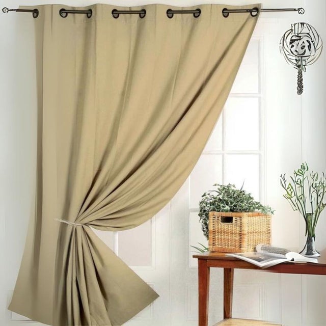 Cortinas Opacas Térmicas - 2 Piezas, 140x260 Cm, Falso Lino, Ojales, Beige Claro