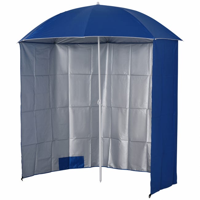 Sombrilla de playa con panel lateral, poliéster, azul, 2,2 x 2,2 m de ...