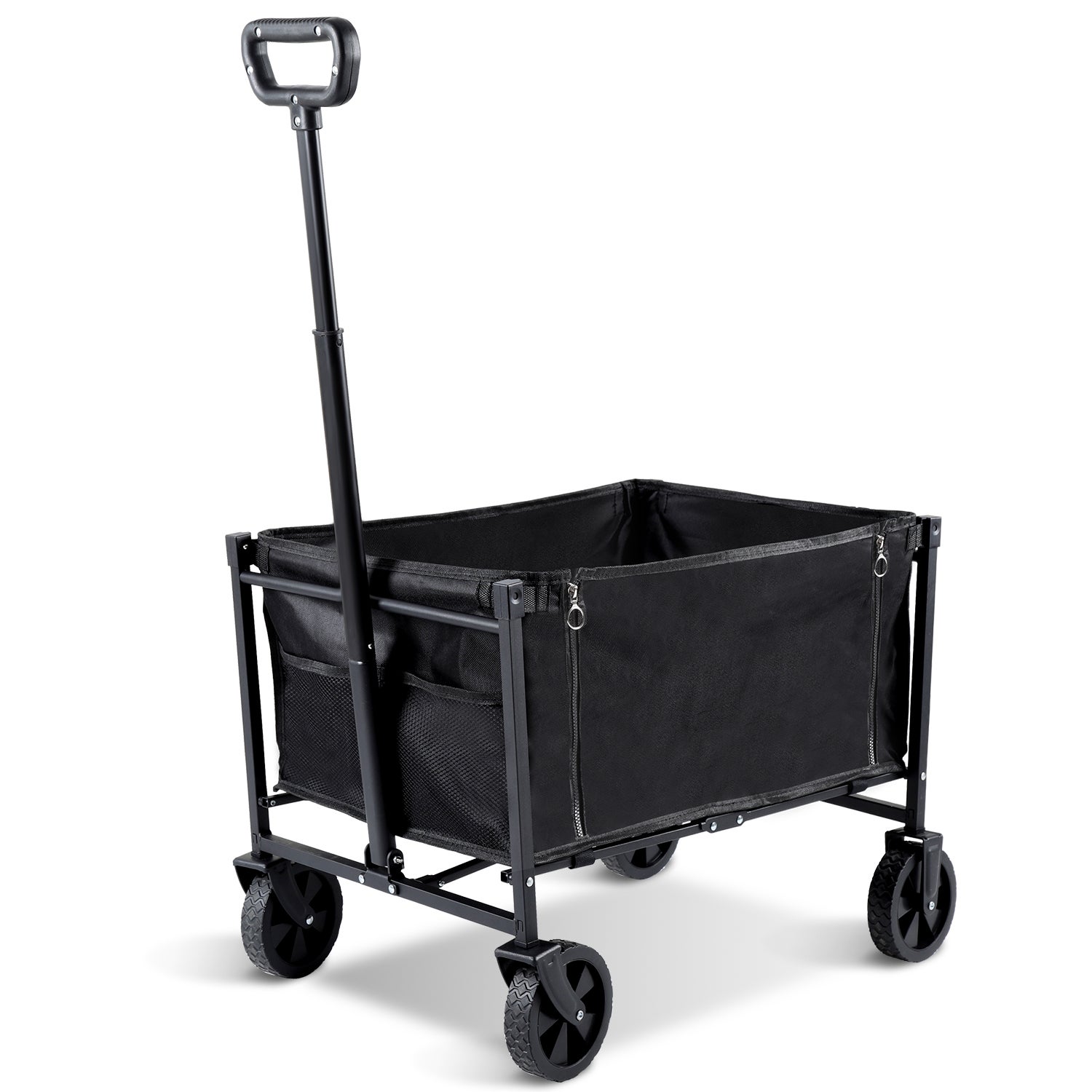 Carrito de jardín plegable, carga máxima 80 kg, ideal para camping, jardinería y compras, color negro.