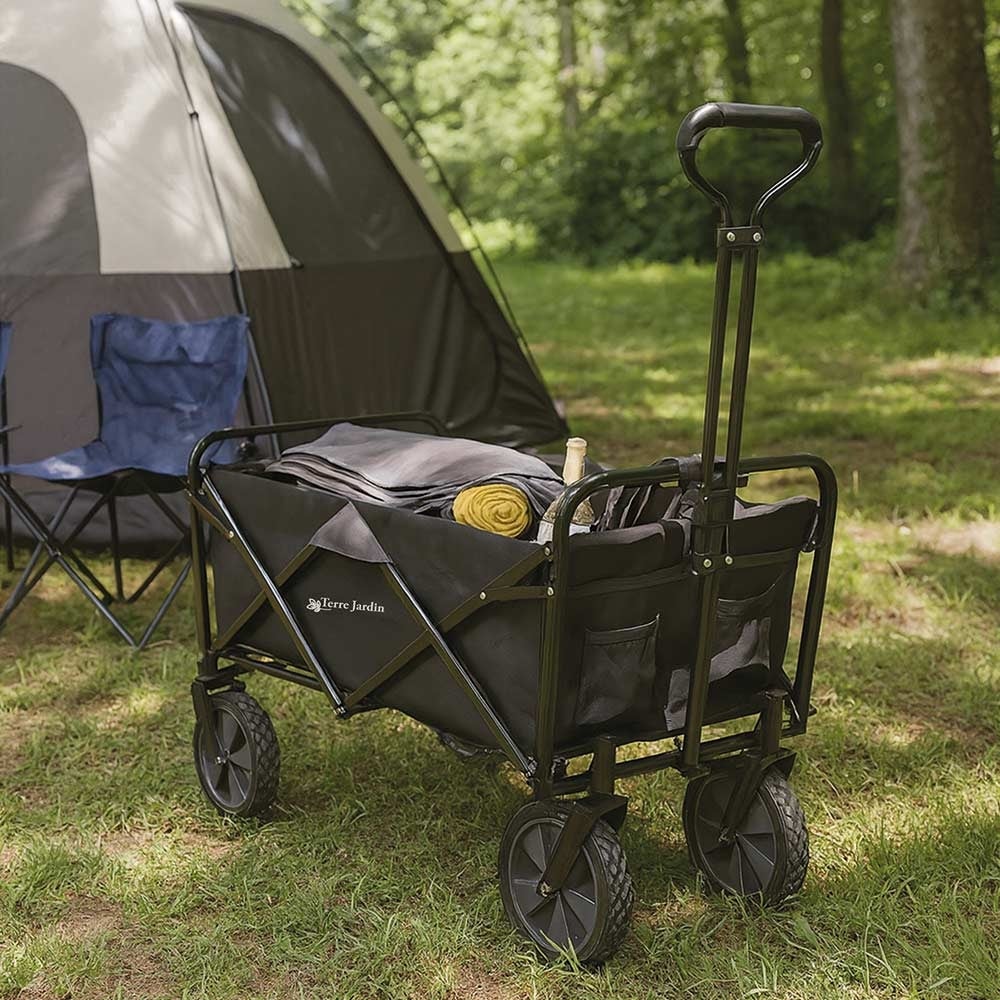 Chariot de transport pliable 90 L noir avec roues tout-terrain Ø20 cm et poignée télescopique - 5