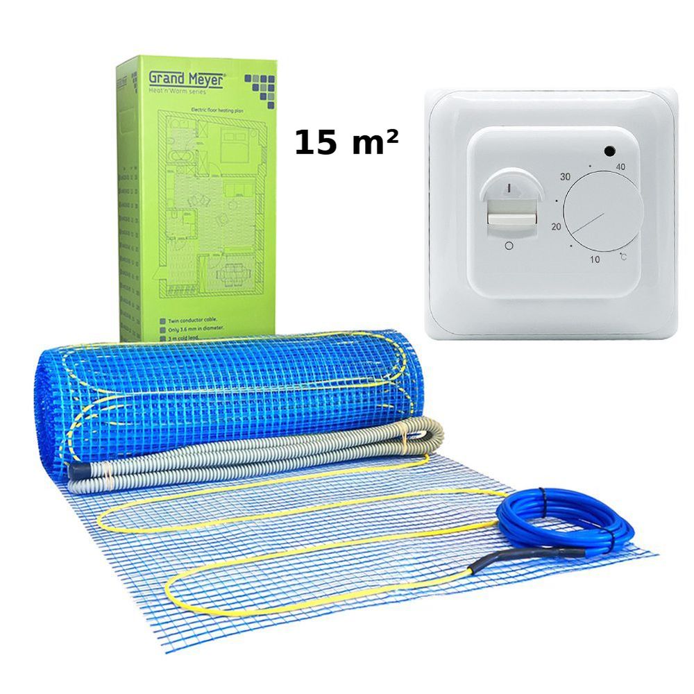 Zestaw Mata grzewcza 15 m² 170 W/m² + Termostat mechaniczny MST-1