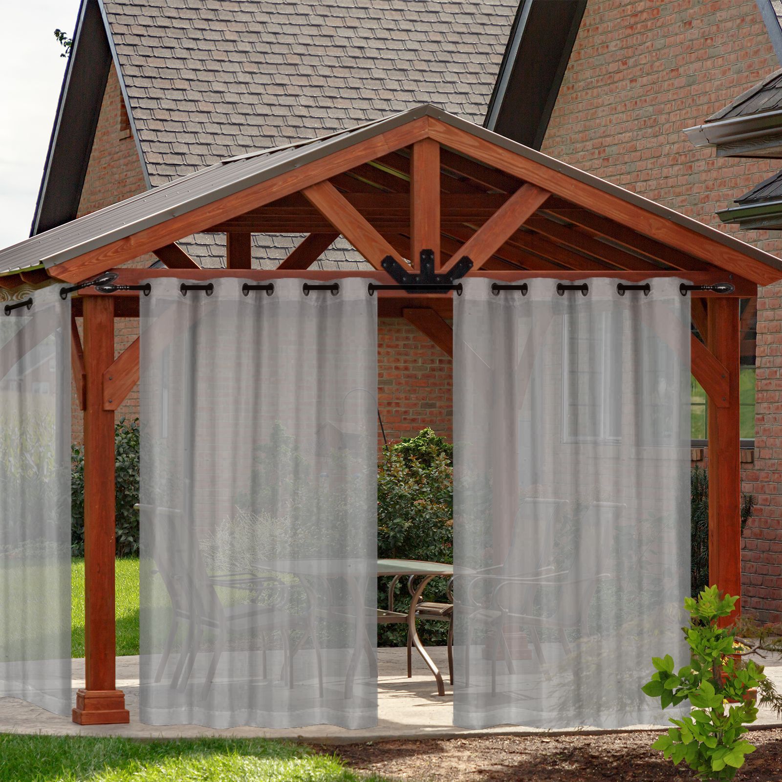 Zasłony zewnętrzne na patio, wodoodporne zasłony tiulowe z przelotkami do dekoracji ogrodu na patio, zestaw 1 szt., szare, 132x213 cm