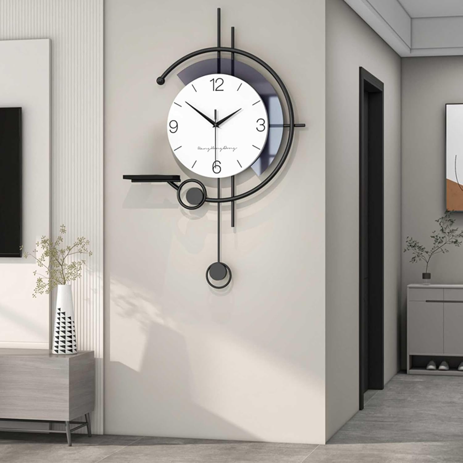 Horloge murale décorative simple et créative, silencieuse, avec table de rangement, adaptée au salon, à la chambre, au bureau, à la cuisine, au bureau - 4